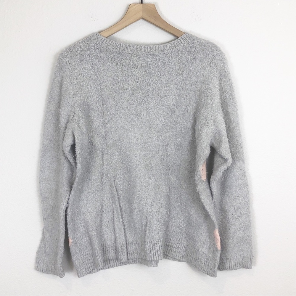 [LC Lauren Conrad] Gray Fuzzy Soft Heart Sweater - Picture 2 of 7